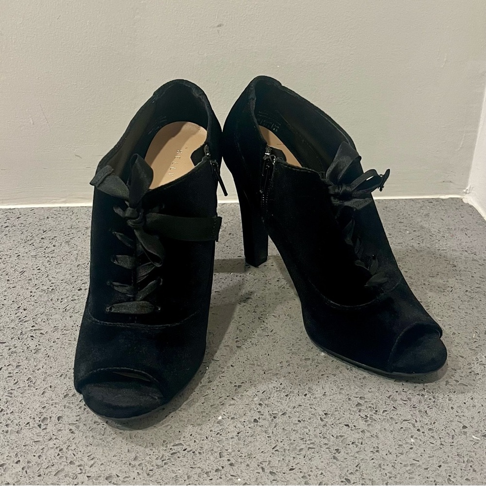 Kelly & Katie Velvet High Heeled Lace Up Peep Toe Booties